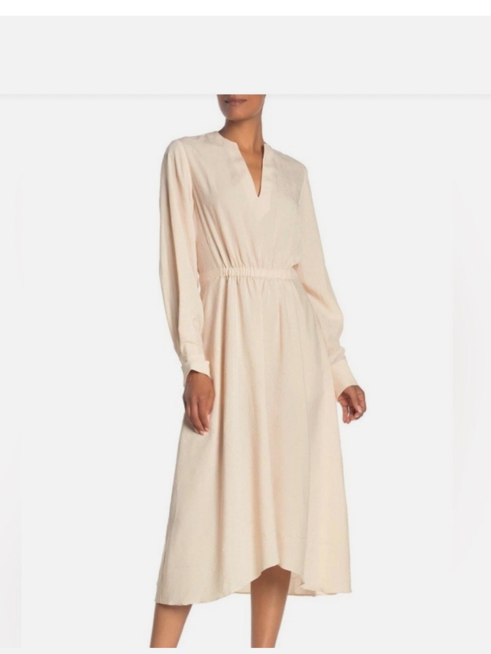 Vince Cream V-Neck Long-Sleeve Midi Dress